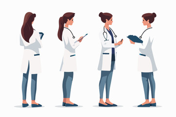 Fototapeta premium Doctor illustration. Set of female doctor on a white background. Medical worker.