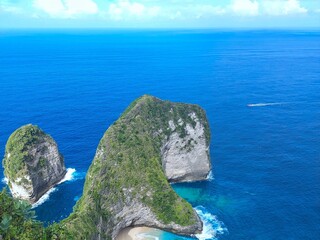 Beautiful view of T-Rex hill in nusa penida, bali from the top of the cliff