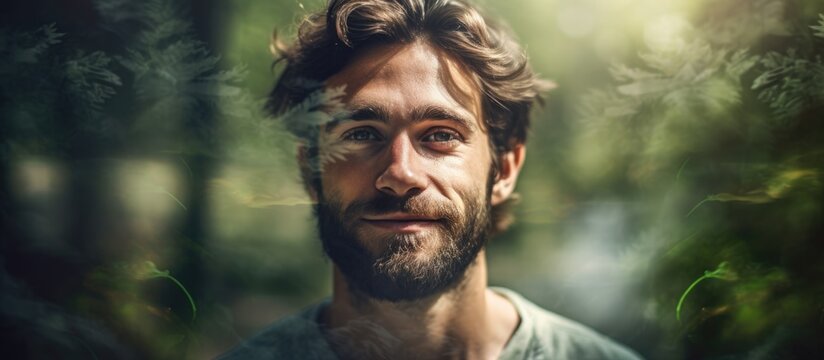 Nature view of a young man with a short beard copy space image