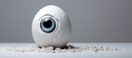 A white background with a natural egg featuring doodle eyes leaving room for copy space image