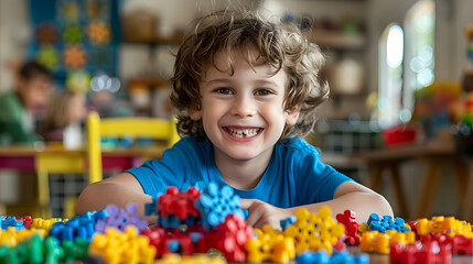 Child with autism enjoying sensory play for inclusion, development, and shared happiness
