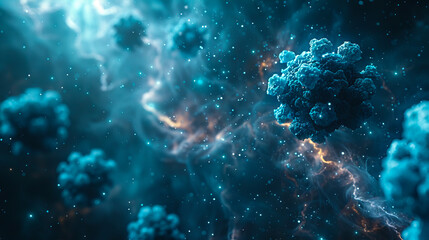 A space scene with blue and white clouds.