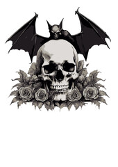 Fototapeta premium Bat squatting on human skull