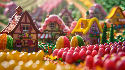 Whimsical Candy Wonderland: A Vibrant Town of Sweet Delights and Colorful Confectionery Creations