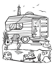 Mobile home colouring page.