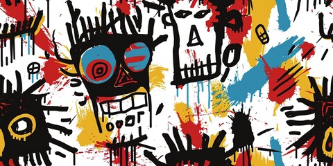 punk pop rock style elements abstract face with grungy texture with color splash abstract background, seamless pattern tile, Generative Ai