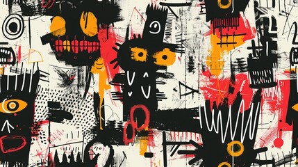 punk pop rock style elements abstract face with grungy texture with color splash abstract background, seamless pattern tile, Generative Ai