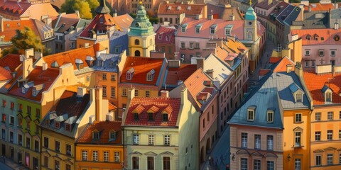 Romantic Reverie  Aerial Vista of Historic Warsaw, Poland