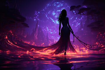 Lady in luminous river.