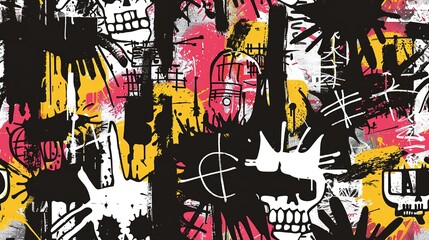 punk pop rock style elements abstract face with grungy texture with color splash abstract background, seamless pattern tile, Generative Ai