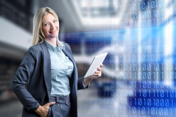 Business woman working with digital data