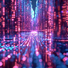 Abstract glowing pink and blue dots background. Futuristic technology or science fiction concept.