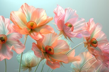 Surreal 3D illustration of pink flowers blooming 