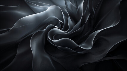 Elegant Black Satin Fabric Texture with Abstract Flowing Waves for Luxury Design Backgrounds and Chic Artistic Projects 8K Wallpaper High-resolution