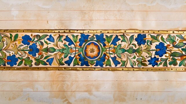 Ornate Medieval Illuminated Manuscript Border with Floral Patterns and Vibrant Colors