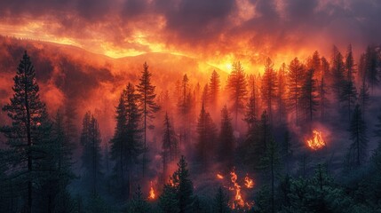 Dense Forest With Many Trees Under Cloudy Sky