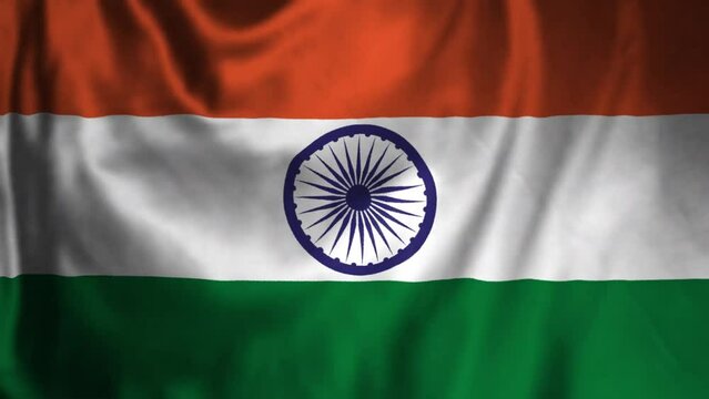 Realistic close up silk flag of India highly detailed fabric texture waving in the wind. 