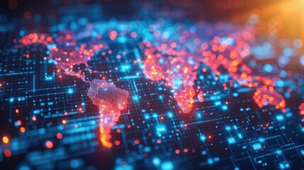 World Map in Red and Blue