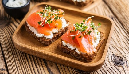 Delightfully Decadent: Salmon Smørrebrød with Cheese and Microgreens