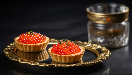 Appetizing tartlets with red caviar luxury