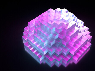 幻想的に光るキューブで積み上げられたピラミッドの3Dイラスト