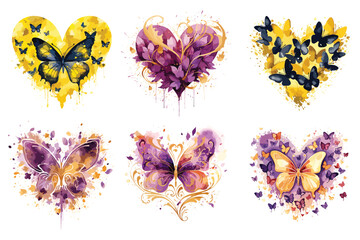 Watercolor love shape by butterfly illustration vector