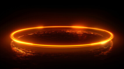 Dramatic Fiery Ring: Glowing Orange Circle Against a Dark Background, Ideal for Science Fiction or Futuristic Themes 8K Wallpaper High-resolution