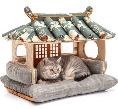 Tranquil Retreat: Ancient-Style Cat House with Traditional Asian Charm