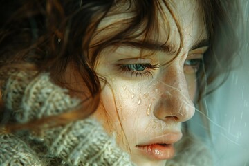 Digital image of  woman crying while looking away, high quality, high resolution