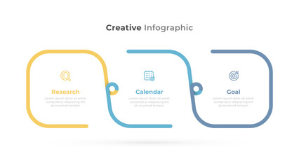 Vector infographic design template with a timeline process featuring 3 options, parts, or steps, suitable for workflow layout, diagrams, web design, and data visualization.