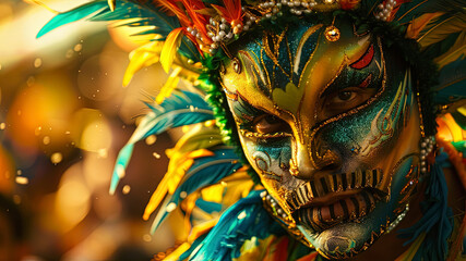 close up of a carnival mask, close up of a carnival scene in the brazil, face with carnival mask, colored faces