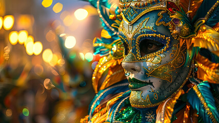 close up of a carnival mask, close up of a carnival scene in the brazil, face with carnival mask, colored faces