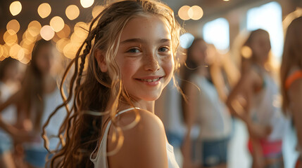 Teen with ADHD Excitedly Dancing: Inclusion and Physical Activity Benefits in Dance Class   Photo Realistic Concept Highlighting Joyful Participation