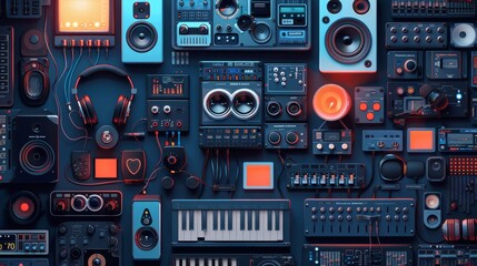 Obraz premium Illustration of a podcast network logo featuring a variety of genres