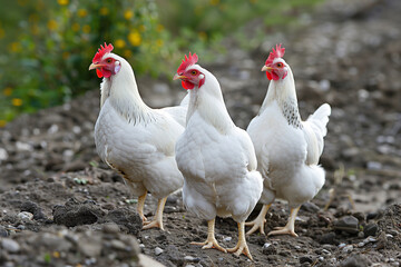 three large beautiful chickens