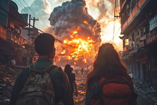 People Watching Nuclear Expolosion War