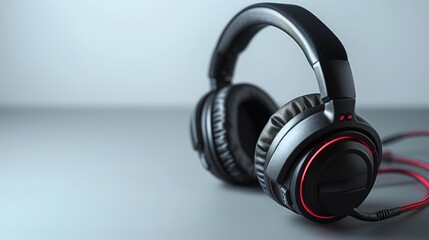 Naklejka premium A pair of modern gaming headphones sitting on a wooden table