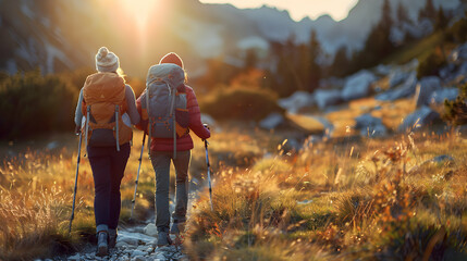 A woman with multiple sclerosis joyfully hiking with her partner emphasizing inclusion, adventure, and shared happiness in nature