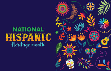Hispanic heritage month. Vector web banner, poster, card for social media and networks. Greeting with national Hispanic heritage month text, pattern, background