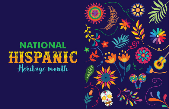 Hispanic heritage month. Vector web banner, poster, card for social media and networks. Greeting with national Hispanic heritage month text, pattern, background