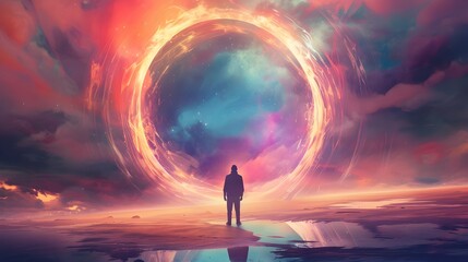 Surreal Portal to an Otherworldly Realm Illuminating a Solitary Figure