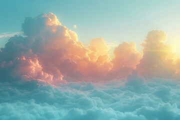 Aerial view of beautiful cloudscape at sunset,   rendering