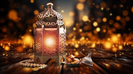 Holy month Ramadan with lantern on desk
