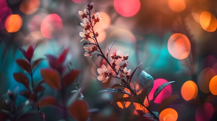 A blurry image of a flower with a blurry background. The flower is surrounded by other flowers and leaves, creating a sense of depth and movement