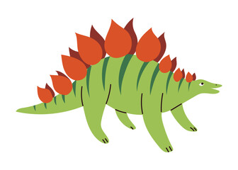Funny and cute Stegosaurus dinosaur with spikes on the back. Hand drawn vector illustration, isolated on white