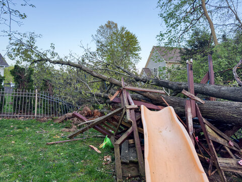 Childrens Backyard Playset Damaged by Tornado in Michigan