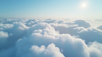 Naklejka premium Aerial view White clouds in blue sky, high above the Earth's surface, creating a picturesque scene