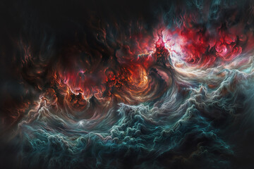 Illustration of a space cosmic background of supernova ,red nebula and stars, glowing mysterious universe