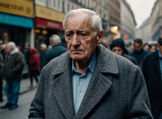 Fototapeta premium Elderly man standing in a busy street