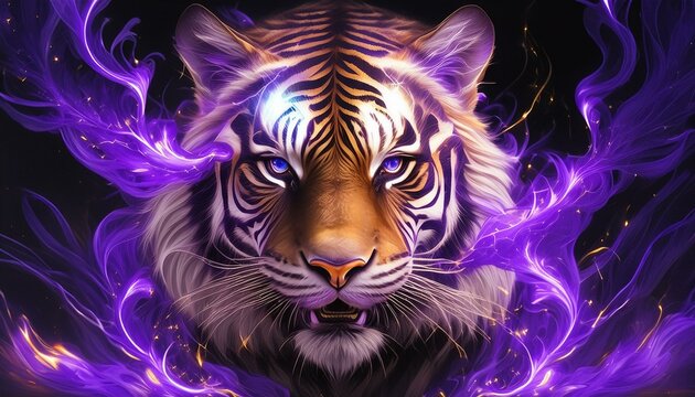 tiger on violet fire